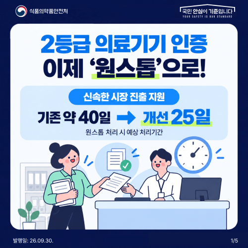 2등급 의료기기 인증 이제 '원스톱'으로!
