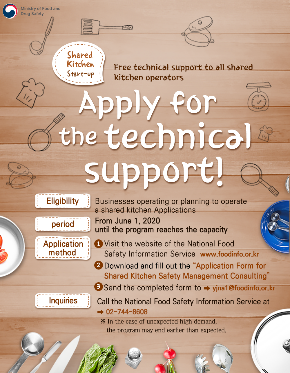 Free technical support to all shared kitchen operators