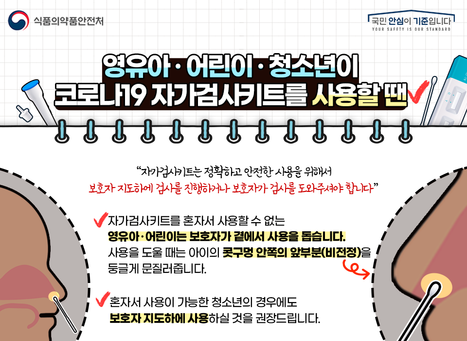 영유아·어린이·청소년 자가검사키트 사용시 주의사항
