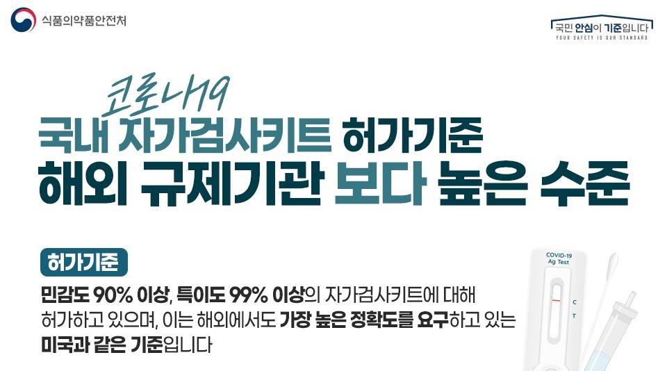 국내 코로나19 자가검사키트는 엄격한 허가 기준이 적용됩니다.