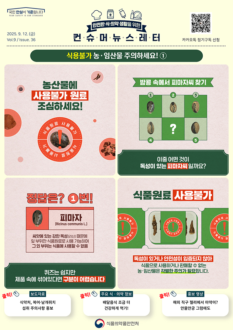 [컨슈머 뉴스레터] 식용불가 농임산물 주의하세요!
