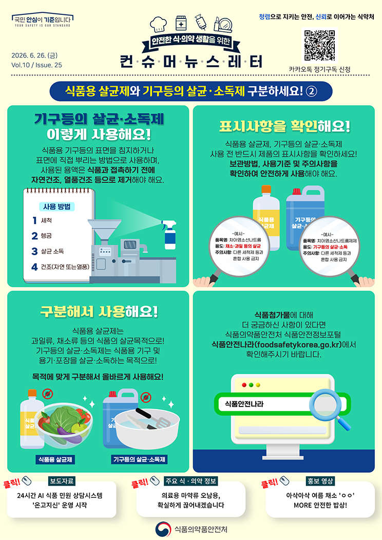 [컨슈머뉴스레터] 식품용 살균제와 기구등의 살균·소독제 구분하세요!_2