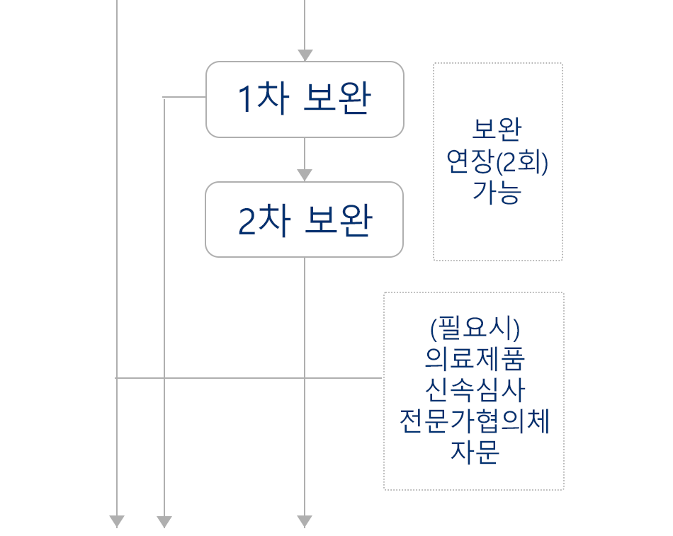 → [1차보완 → 2차보완 (보완연장2회가능)], [(필요시) 의료제품 신속심사 전문가협의체 자문]