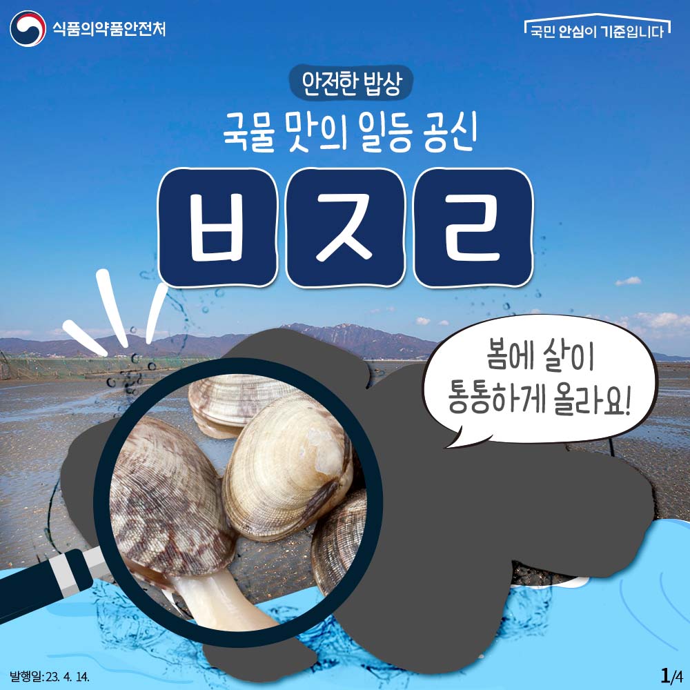 안전한 밥상
국물 맛의 일등공신
바지락
봄에 통통하게 살이 올라요