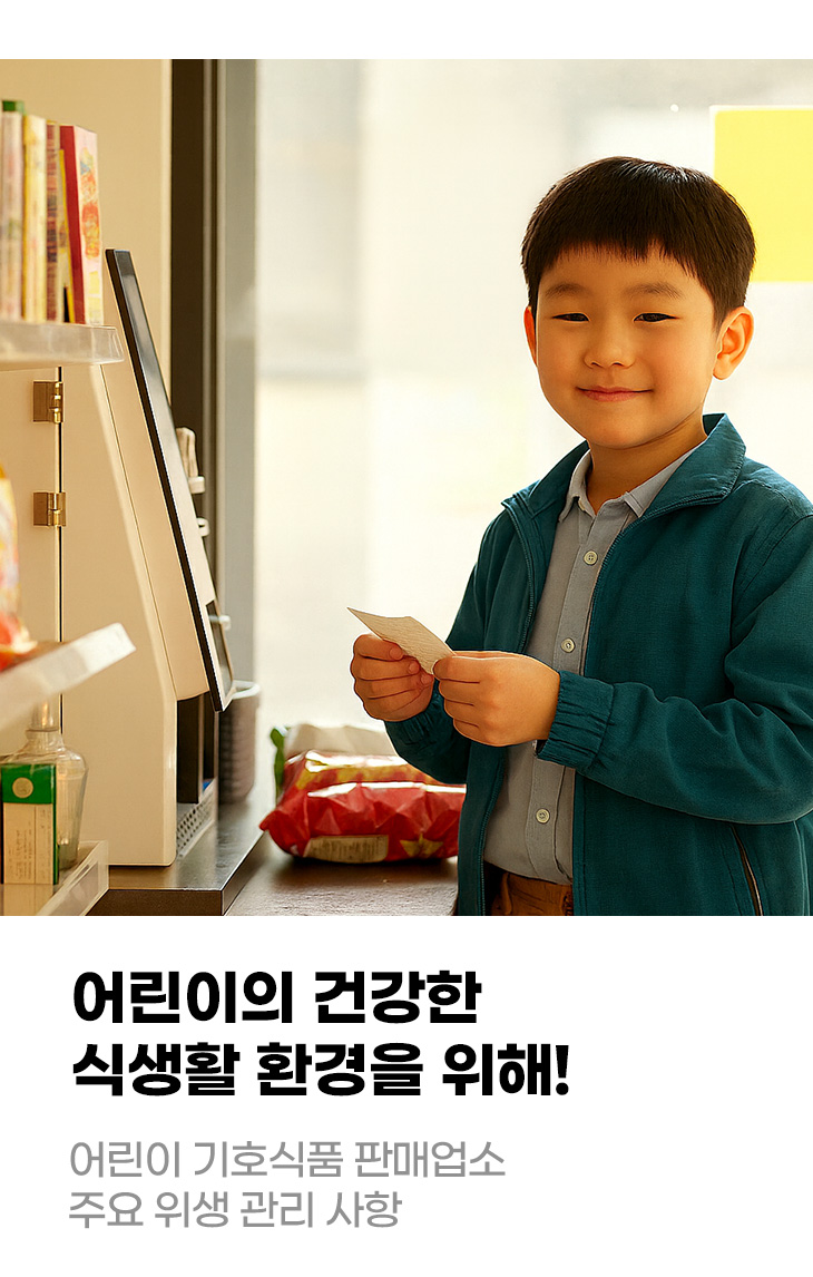 어린이의 건강한 식생활 환경을 위해! 어린이 기호식품 판매업소 주요 위생 관리 사항
